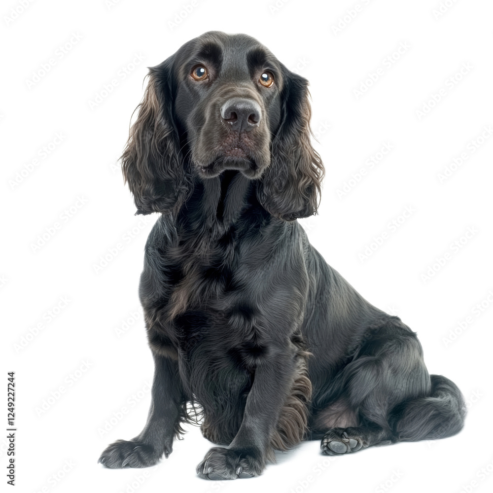 Black Cocker Spaniel Dog Sitting on White Background Black Cocker Spaniel Dog Sitting on White Background