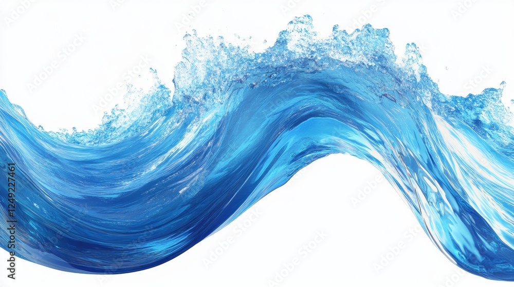Dynamic Blue Water Wave on a White Background for Creative Use Dynamic Blue Water Wave on a White Background for Creative Use