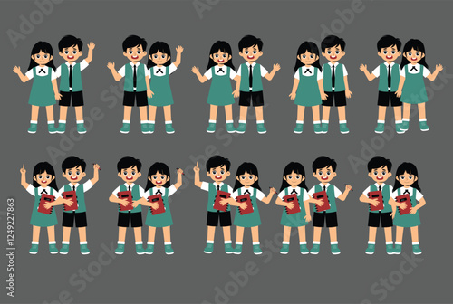 Set of Children Activity at school with uniform