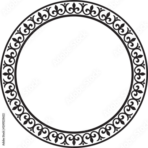 Vector black monochrome stencil round classic byzantine ornament. Circle, ring, border, Ancient Greece, Eastern Roman Empire frame. Decoration of the Russian Orthodox Church
