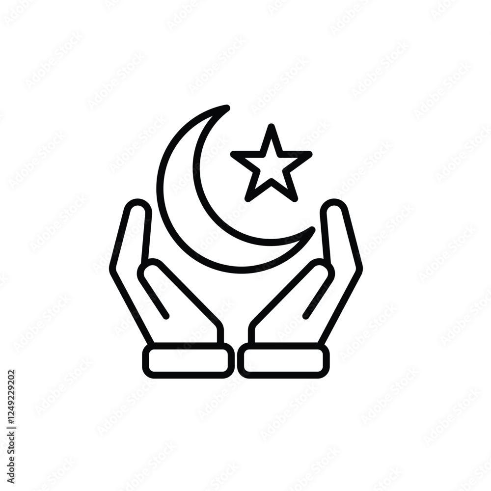 Ramadan icon. vector moon and stars in hand. Islamic impression in the holy month. banner, pamphlet, islam. simple 3d design style Ramadan icon. vector moon and stars in hand. Islamic impression in the holy month. banner, pamphlet, islam. simple 3d design style