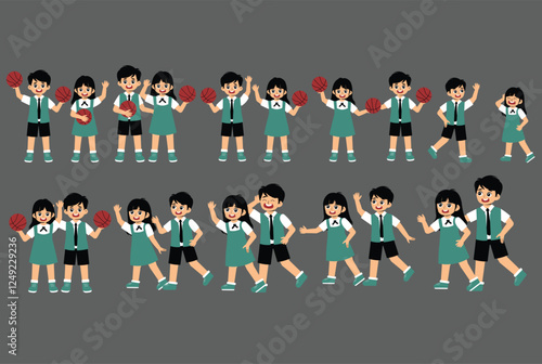 Set of Children Activity at school with uniform
