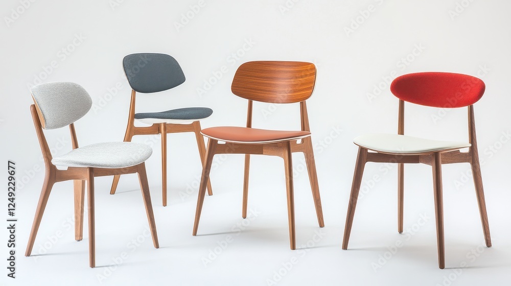 Stylish modern chairs in a minimalist setting showcasing various colors and materials Stylish modern chairs in a minimalist setting showcasing various colors and materials