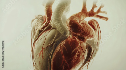 Heart with blood flowing out in medical illustration of human anatomy and circulatory system