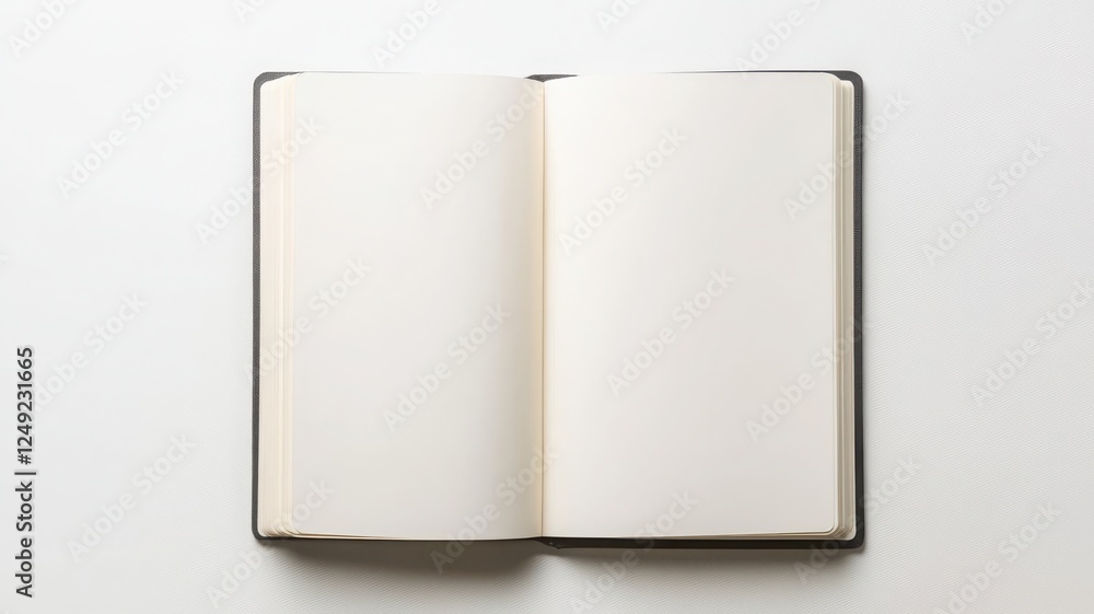 Open blank notebook on a white background for writing and creativity. Open blank notebook on a white background for writing and creativity.