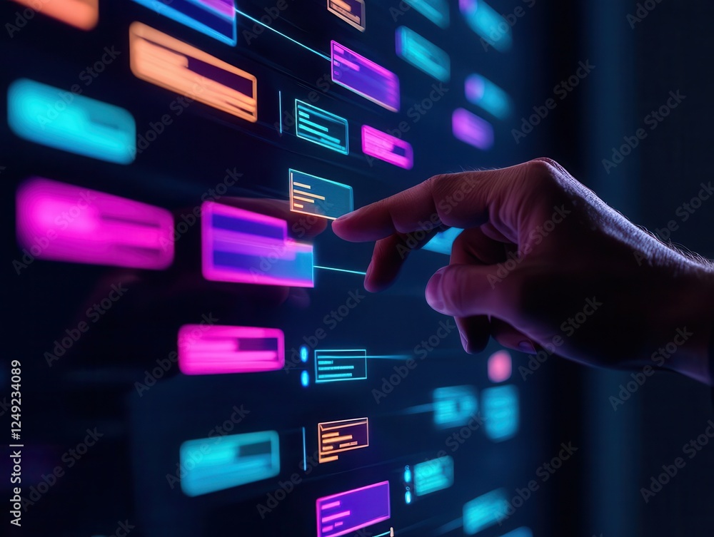 Fototapeta premium Project manager analyzing workflow on a digital dashboard, optimizing tasks for efficiency and success in business operations