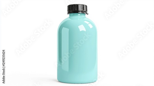 Light Blue Bottle with Black Cap on White Background for Product Use
