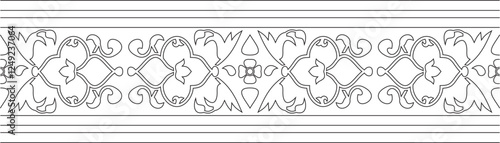 Vector black contour endless Turkish national ornament. Seamless ottoman border, frame. Ethnic floral pattern of Seljuk Turks. Decoration of the Sultan's palaces