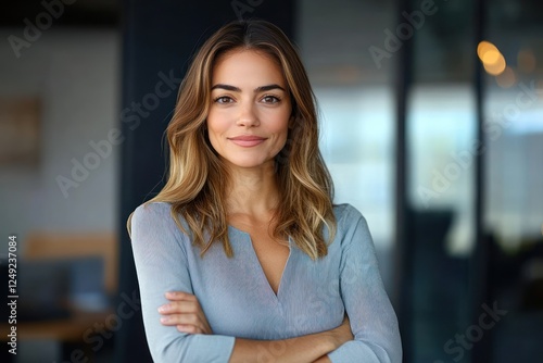 Confident middle aged businesswoman attorney smiling standing in modern office with arms crossed looking at camera Free Download Confident middle aged businesswoman attorney smiling standing in modern office with arms crossed looking at camera - GFXLoad