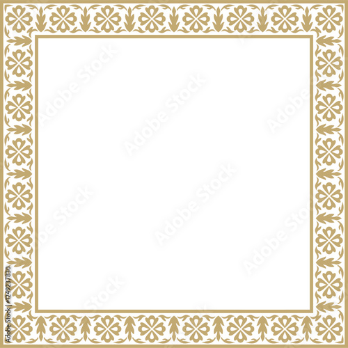 Vector golden square Turkish national ornament. Ottoman border, frame. Ethnic floral rectangle, Seljuk Turks pattern. Decoration of the Sultan's palaces