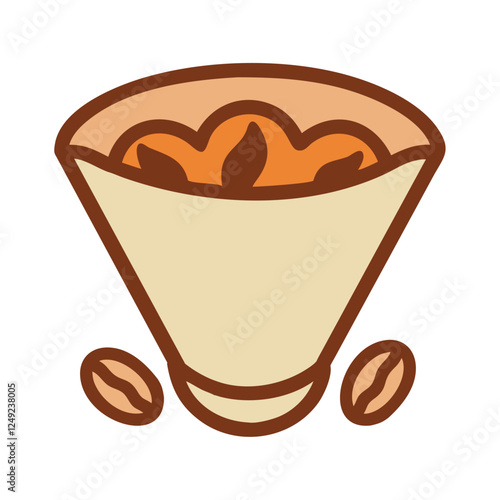 Coffee filter cone with ground coffee