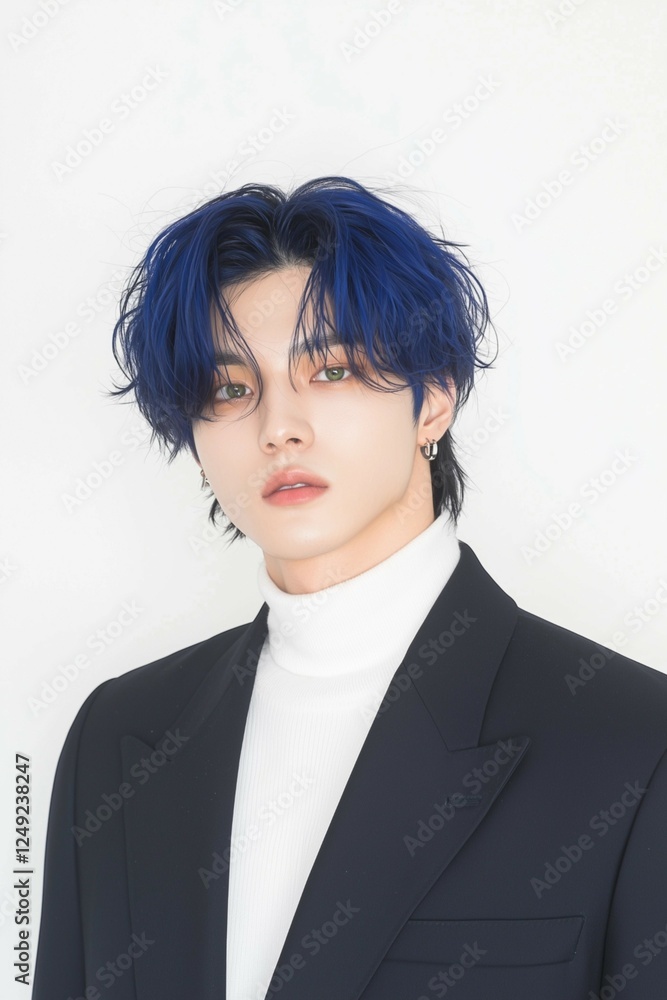 Young Man with Vibrant Blue Hair in Stylish Outfit Young Man with Vibrant Blue Hair in Stylish Outfit