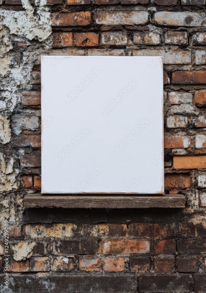 Blank canvas on weathered brick wall shelf Blank canvas on weathered brick wall shelf