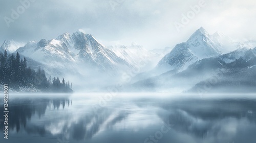 Wallpaper Mural Misty mountain lake winter reflection serenity Torontodigital.ca