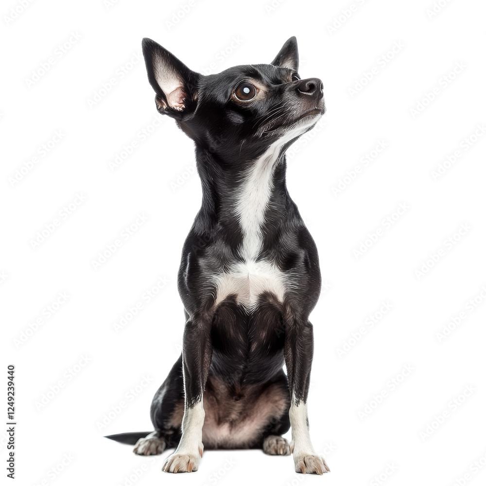 Obraz premium Black and White Chihuahua Sitting and Looking Up