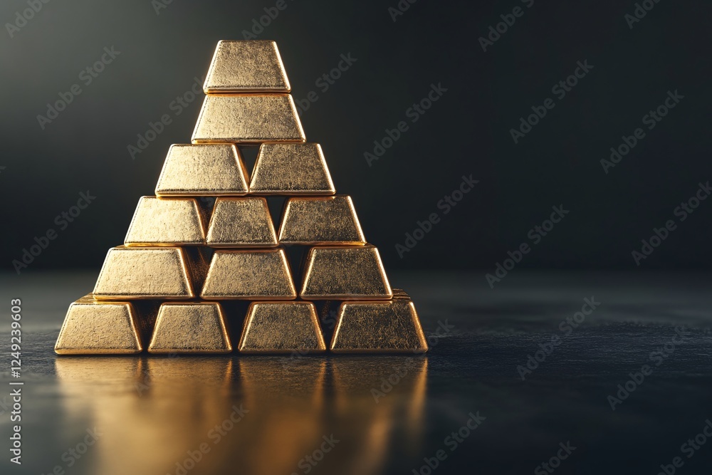 Golden Pyramid: Stacked shiny bars symbolize wealth, success, and investment.