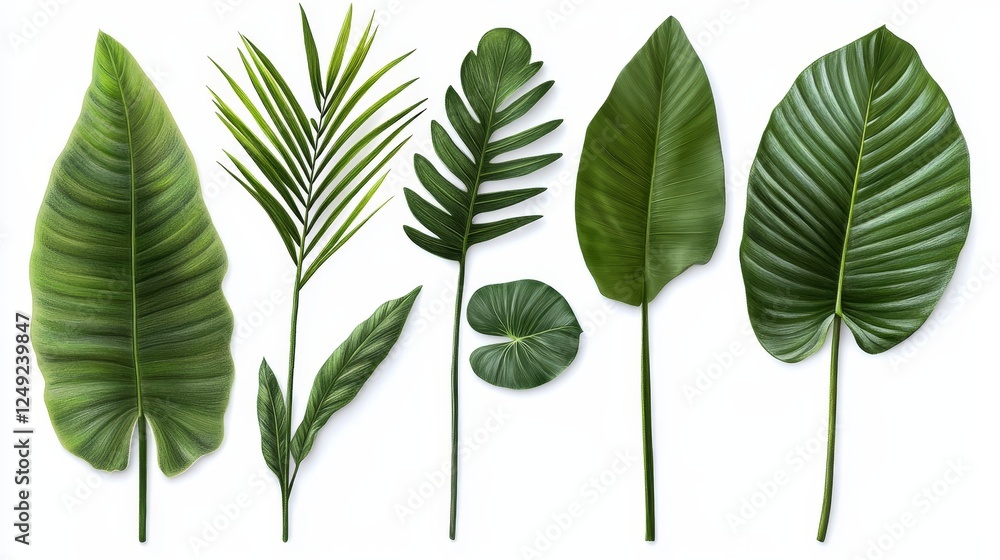 Vector palm leaves, jungle leaves isolated on white background. Palm Leaf Sketch.Tropical botanical illustration, green foliage, floral elements. Summer Tropical Plants. Vector palm leaves, jungle leaves isolated on white background. Palm Leaf Sketch.Tropical botanical illustration, green foliage, floral elements. Summer Tropical Plants.
