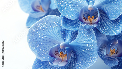 Close-Up of Beautiful Blue Orchid Flowers with Water Droplets