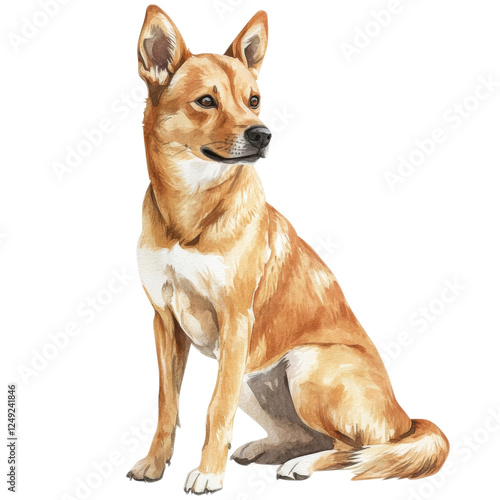 Watercolor Painting of a Red Dog Sitting