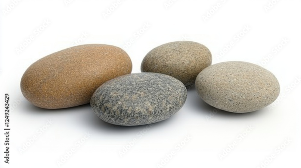 Natural Smooth River Stones in Various Colors and Sizes on White Background Natural Smooth River Stones in Various Colors and Sizes on White Background