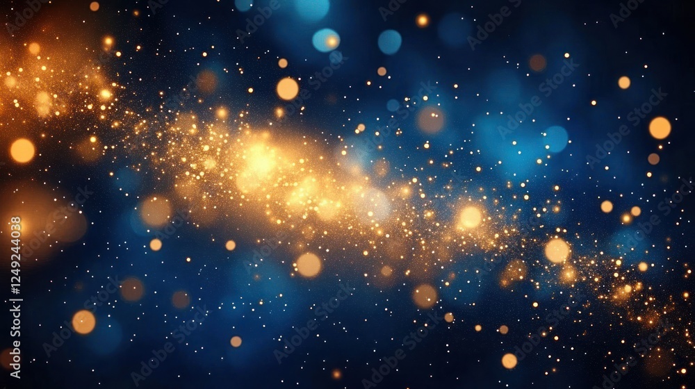 shiny gold confetti sparkling on blurred blue abstract background shiny gold confetti sparkling on blurred blue abstract background
