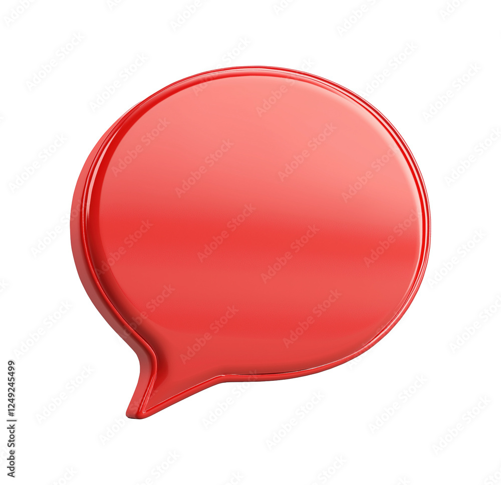 Bold red glossy speech bubble transparent image, ai generated. Blank talk balloon isolated cutout 3d render. Conversation shape. Talking symbol. Communication chat cut out clipart design element png