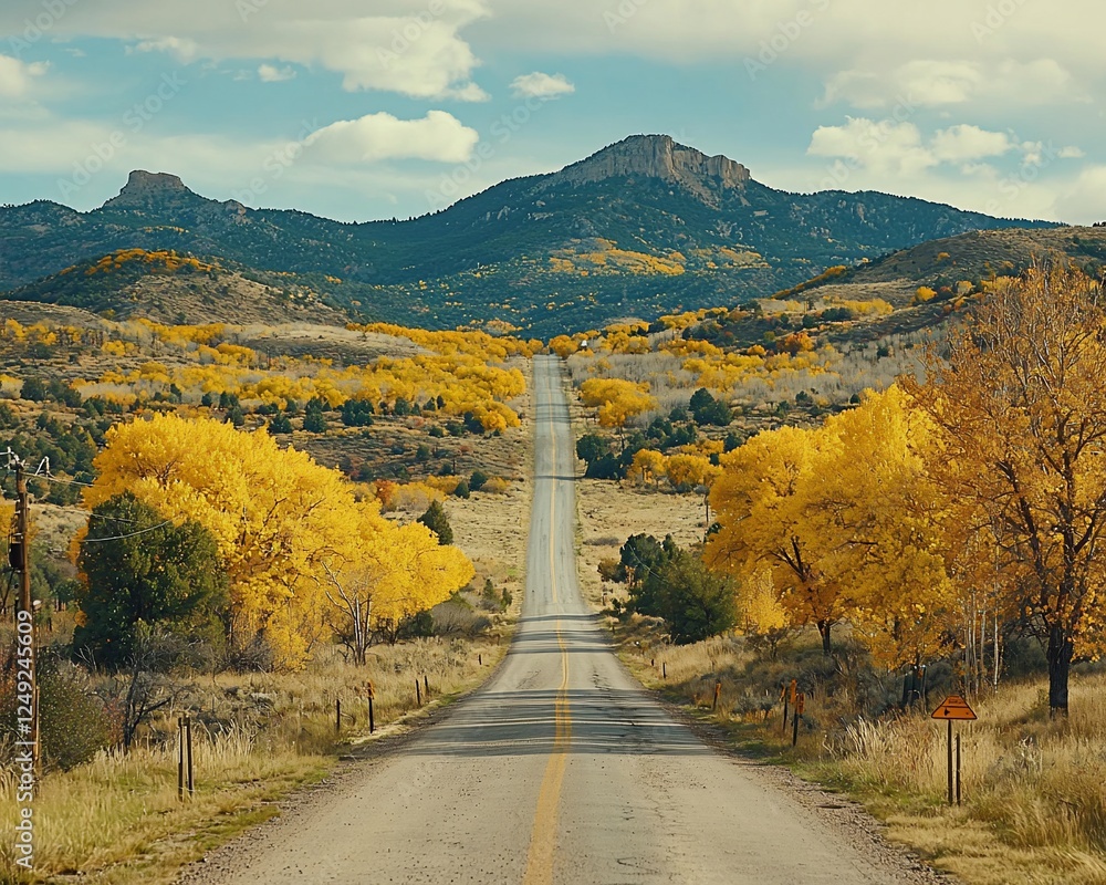 Fototapeta premium Autumn road through colorful mountain valley