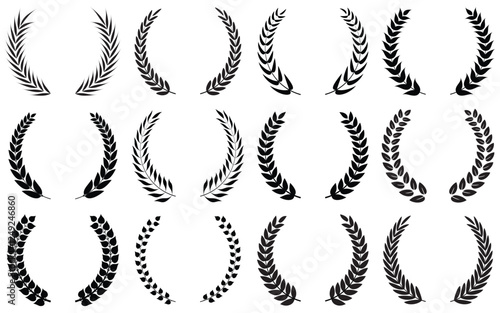 set of laurel wreaths on isolated background of black laurel wreaths of vector illustration 