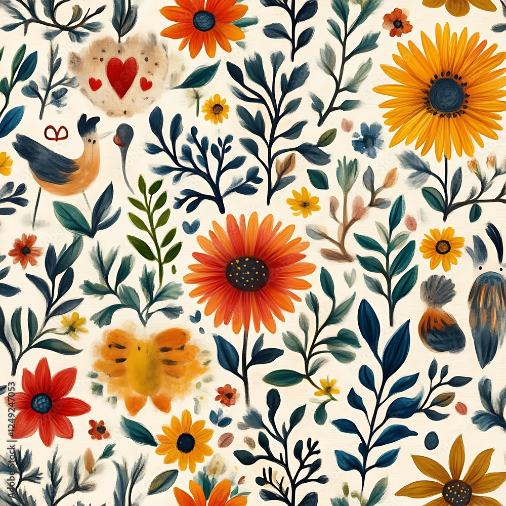 Floral garden birds fabric seamless pattern design Floral garden birds fabric seamless pattern design