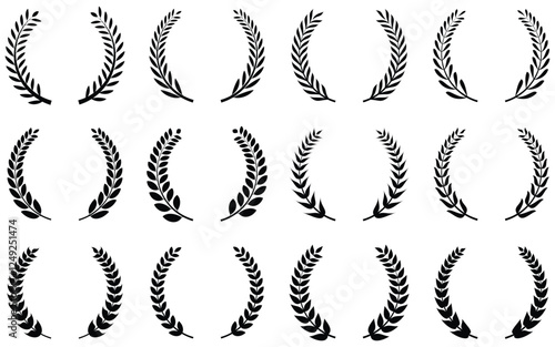 set of laurel wreaths on isolated background of black laurel wreaths of vector illustration 