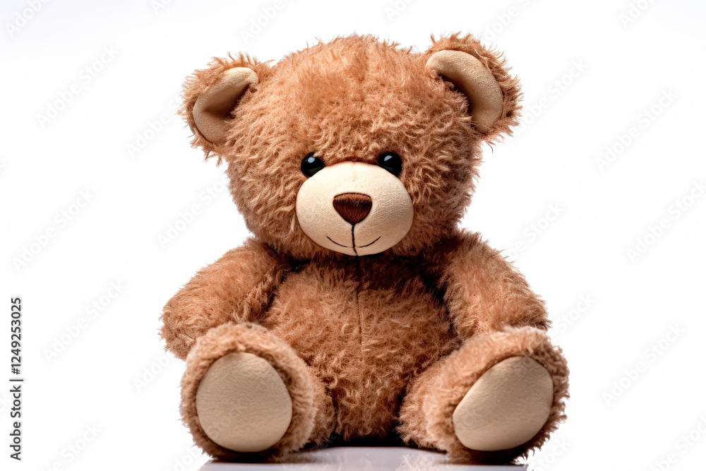 Teddy bear is sitting on a white background. The bear is brown and fluffy, and it is looking at the camera. Concept of warmth and comfort Teddy bear is sitting on a white background. The bear is brown and fluffy, and it is looking at the camera. Concept of warmth and comfort