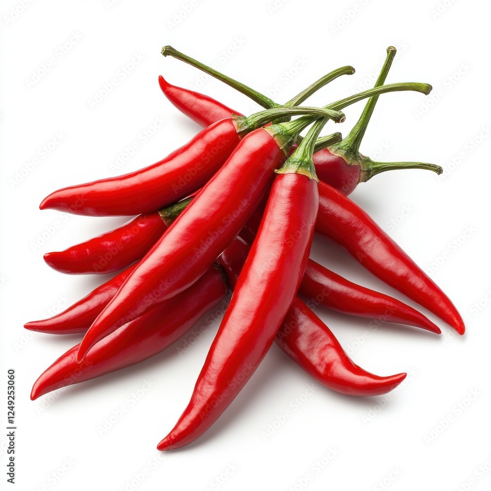Fresh Red Chili Peppers Stacked on White Surface Ideal for Culinary and Food Photography Projects Fresh Red Chili Peppers Stacked on White Surface Ideal for Culinary and Food Photography Projects