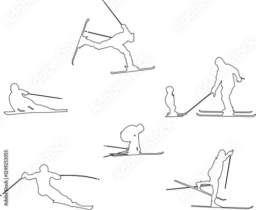 vector sketch illustration silhouette design of person exercising skiing ice skating with poles and skates