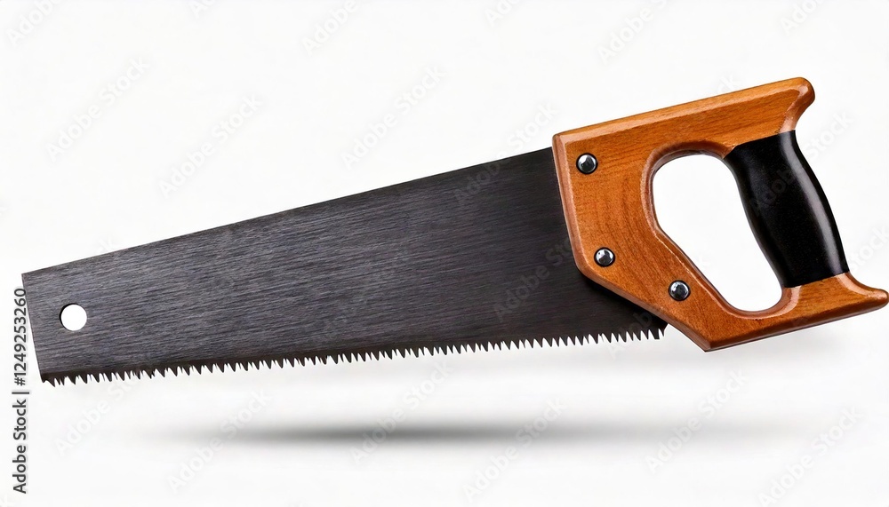Crafting with precision using a hand saw for woodworking projects in a workshop on white background Crafting with precision using a hand saw for woodworking projects in a workshop on white background