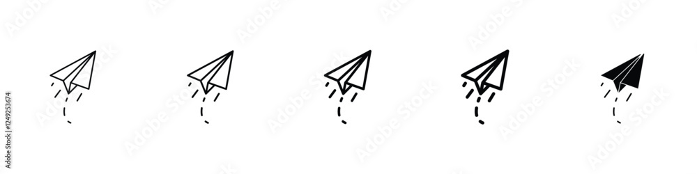 set of 5 pixel perfect Paper Plane icon with 1 unexpanded, 1 silhouette, Paper plane icon in vector format. Perfect for messaging, communication, send and delivery concepts set of 5 pixel perfect Paper Plane icon with 1 unexpanded, 1 silhouette, Paper plane icon in vector format. Perfect for messaging, communication, send and delivery concepts