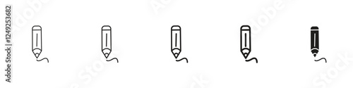set of 5 pixel perfect Pencil icon with 1 unexpanded, 1 silhouette, Pencil icon in vector format. Ideal for edit, writing, drawing and design concepts. Scalable and easy to customize