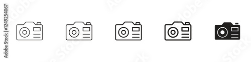 set of 5 pixel perfect Camera icon with 1 unexpanded, 1 silhouette, Camera icon for photography, media, capture and digital design concepts