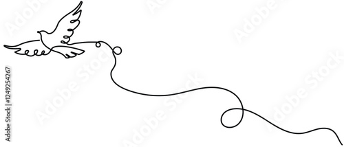 White dove in one continuous line drawing. Bird symbol of peace and freedom in simple linear style. Concept for national labor movement icon.  Doodle outline 