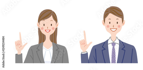 説明するビジネスマン　スーツ姿の男女のイラスト	