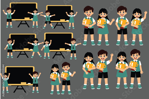 Set of Children Activity at school with uniform
