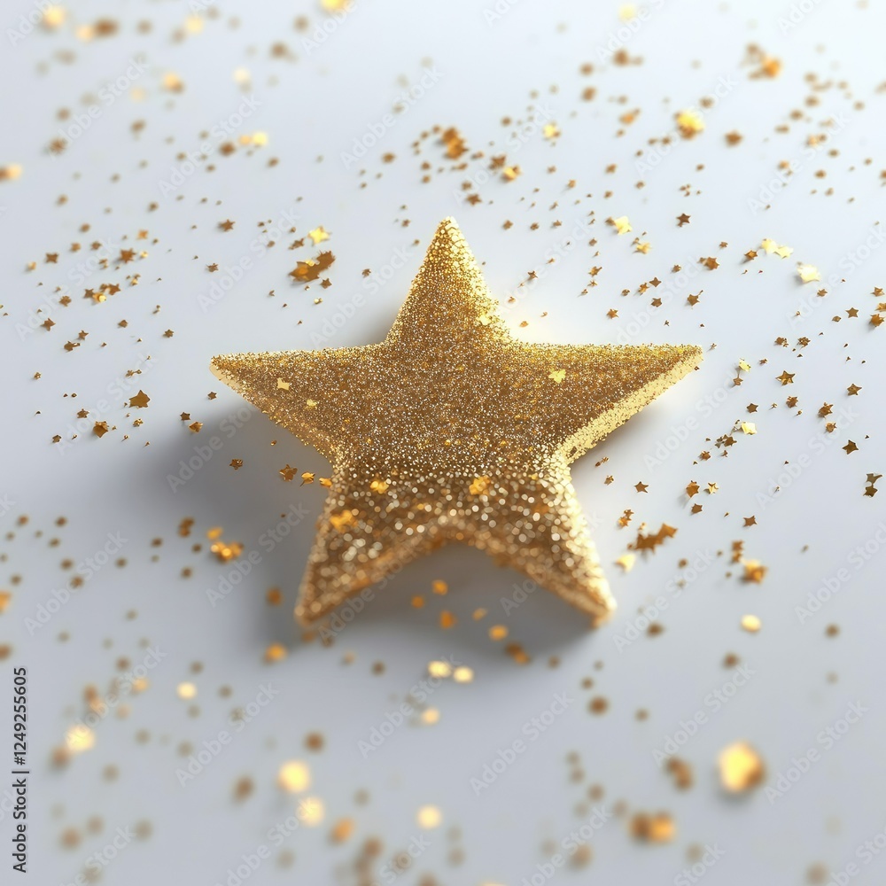 Glittery gold star on white, confetti background Glittery gold star on white, confetti background