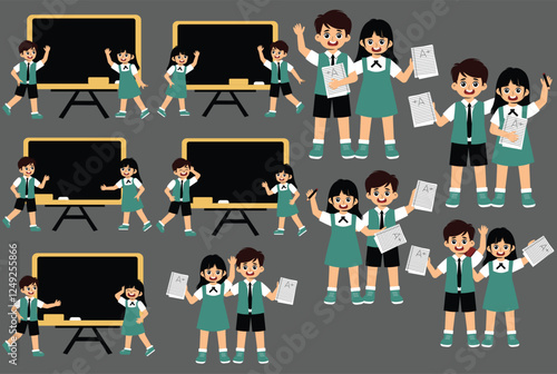 Set of Children Activity at school with uniform