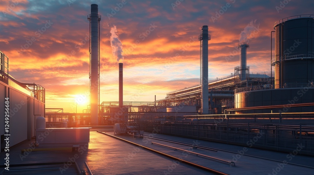 Wind and natural gas energy solutions working together to create a greener future, with a beautiful sunset over the energy plant. Wind and natural gas energy solutions working together to create a greener future, with a beautiful sunset over the energy plant.