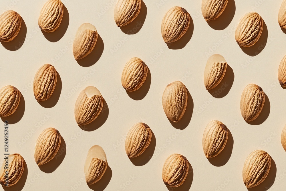 Creative layout made of almond nuts. Flat lay. Food concept. Almond pattern concept Creative layout made of almond nuts. Flat lay. Food concept. Almond pattern concept