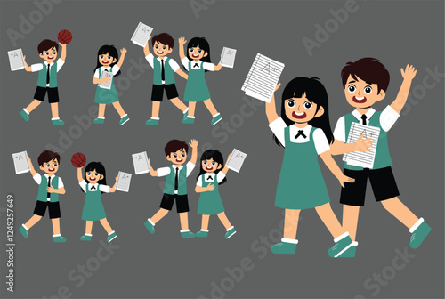 Set of Children Activity at school with uniform