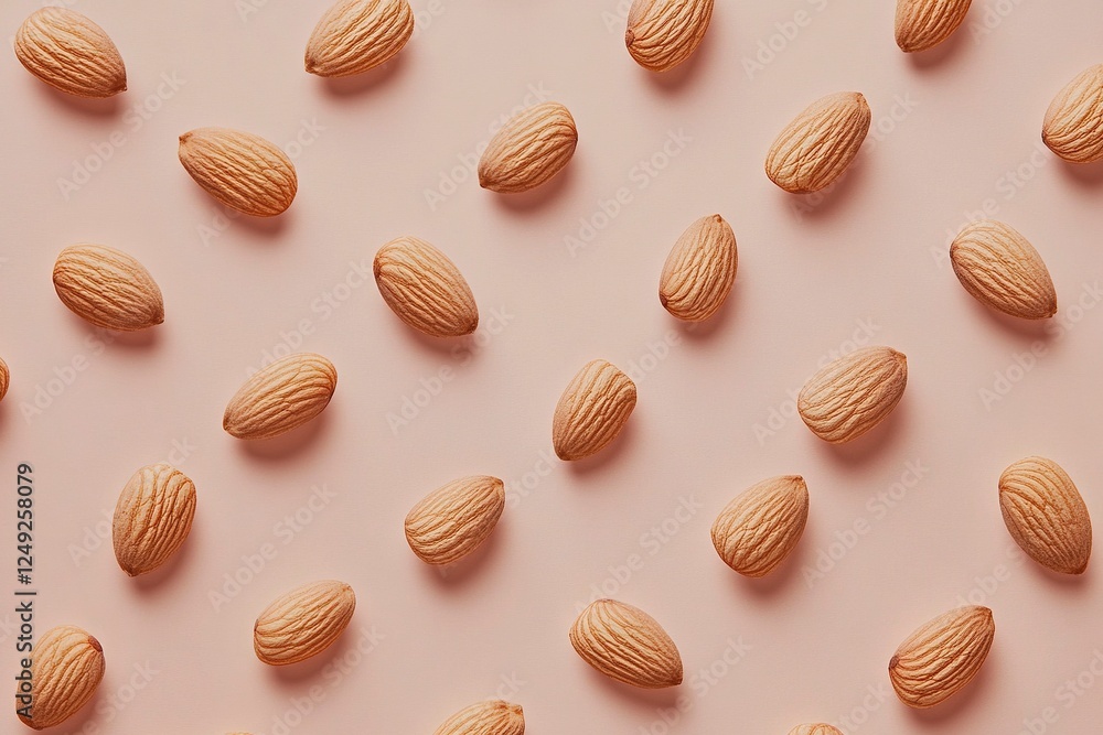 Creative layout made of almond nuts. Flat lay. Food concept. Almond pattern concept. Creative layout made of almond nuts. Flat lay. Food concept. Almond pattern concept.