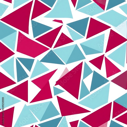 Abstract Geometric Pattern: A vibrant and dynamic seamless pattern featuring an array of interlocking red and blue triangles, creating a mesmerizing and modern design.