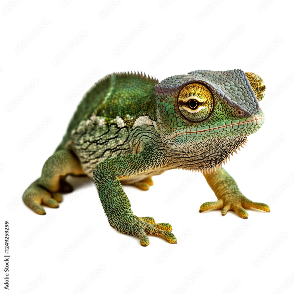 Obraz premium Green Chameleon on White Background