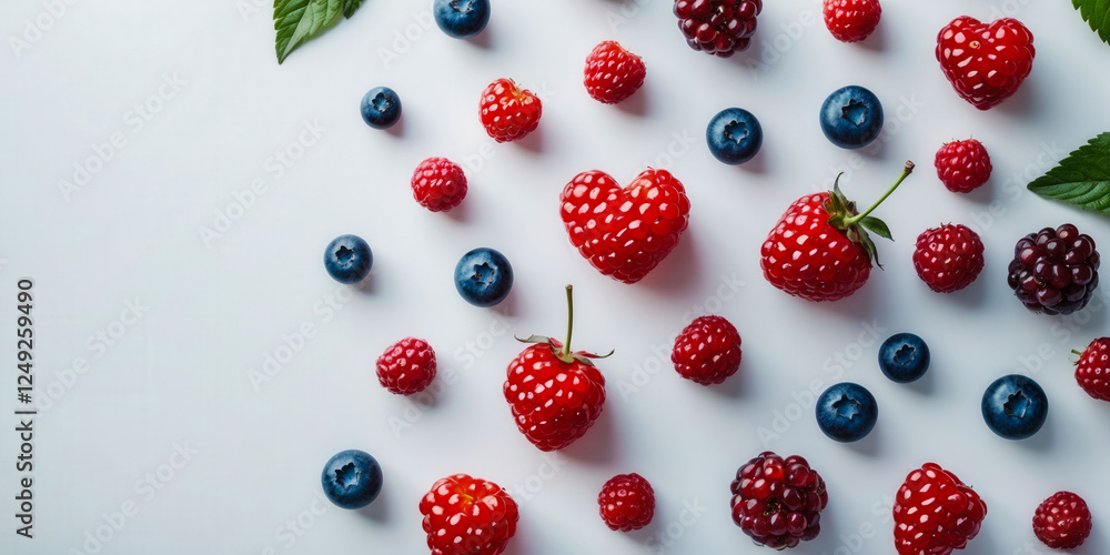 A close up of a variety of red and blue berries, including raspberries and blueberries. The red berries are scattered throughout the image, with some in the foreground and others in the background A close up of a variety of red and blue berries, including raspberries and blueberries. The red berries are scattered throughout the image, with some in the foreground and others in the background