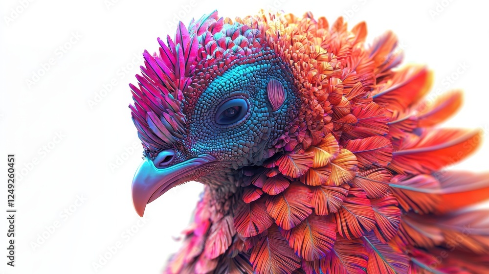 Vibrant Artistic Representation of a Colorful Bird Head with Intricate Feather Details and Bright Patterns Vibrant Artistic Representation of a Colorful Bird Head with Intricate Feather Details and Bright Patterns